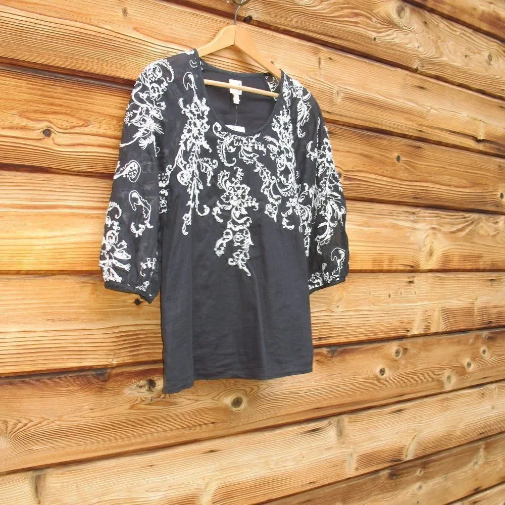 NWT Anthropologie Edme & Esyllte Embroidered Puff Sleeve Blouse Top